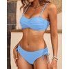 Women’s Strapless Bandeau Bikini Set – Twist Front Two Piece Swimsuit Top with Side Tie Bathing Suit Bottom(Light Blue)