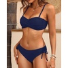 Women’s Strapless Bandeau Bikini Set – Twist Front Two Piece Swimsuit Top with Side Tie Bathing Suit Bottom(Navy Blue)