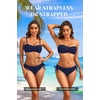 Women’s Strapless Bandeau Bikini Set – Twist Front Two Piece Swimsuit Top with Side Tie Bathing Suit Bottom(Navy Blue)
