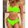 Women’s Strapless Bandeau Bikini Set – Twist Front Two Piece Swimsuit Top with Side Tie Bathing Suit Bottom(Neon Green)