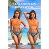 Women’s Strapless Bandeau Bikini Set – Twist Front Two Piece Swimsuit Top with Side Tie Bathing Suit Bottom(Orange Flower)