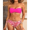 Women’s Strapless Bandeau Bikini Set – Twist Front Two Piece Swimsuit Top with Side Tie Bathing Suit Bottom(Pink Floral)