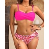 Women’s Strapless Bandeau Bikini Set – Twist Front Two Piece Swimsuit Top with Side Tie Bathing Suit Bottom(Pink Floral)