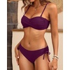 Women’s Strapless Bandeau Bikini Set – Twist Front Two Piece Swimsuit Top with Side Tie Bathing Suit Bottom(Purple)