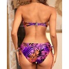Women’s Strapless Bandeau Bikini Set – Twist Front Two Piece Swimsuit Top with Side Tie Bathing Suit Bottom(Purple Pink Leaves)