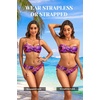 Women’s Strapless Bandeau Bikini Set – Twist Front Two Piece Swimsuit Top with Side Tie Bathing Suit Bottom(Purple Pink Leaves)