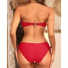 Women’s Strapless Bandeau Bikini Set – Twist Front Two Piece Swimsuit Top with Side Tie Bathing Suit Bottom(Red)
