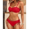 Women’s Strapless Bandeau Bikini Set – Twist Front Two Piece Swimsuit Top with Side Tie Bathing Suit Bottom(Red)