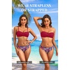 Women’s Strapless Bandeau Bikini Set – Twist Front Two Piece Swimsuit Top with Side Tie Bathing Suit Bottom(Red Flower)