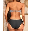 Women’s Strapless Bandeau Bikini Set – Twist Front Two Piece Swimsuit Top with Side Tie Bathing Suit Bottom(Stripe and Black)