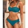 Women’s Strapless Bandeau Bikini Set – Twist Front Two Piece Swimsuit Top with Side Tie Bathing Suit Bottom(Teal)