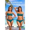 Women’s Strapless Bandeau Bikini Set – Twist Front Two Piece Swimsuit Top with Side Tie Bathing Suit Bottom(Teal)