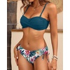 Women’s Strapless Bandeau Bikini Set – Twist Front Two Piece Swimsuit Top with Side Tie Bathing Suit Bottom(Teal Flower)