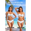 Women’s Strapless Bandeau Bikini Set – Twist Front Two Piece Swimsuit Top with Side Tie Bathing Suit Bottom(White and Blue Flower)