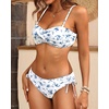Women’s Strapless Bandeau Bikini Set – Twist Front Two Piece Swimsuit Top with Side Tie Bathing Suit Bottom(White and Blue Flower)