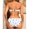 Women’s Strapless Bandeau Bikini Set – Twist Front Two Piece Swimsuit Top with Side Tie Bathing Suit Bottom(White and Blue Flower)
