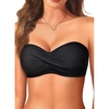 Bandeau Bikini Tops for Women – Strapless Swim Top Only Twist Front Bathing Suit Tops(Black)