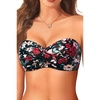 Bandeau Bikini Tops for Women – Strapless Swim Top Only Twist Front Bathing Suit Tops(Black Floral)