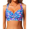 Bikini Tops for Women – Large Bust Swimsuit Top Only Knot Twist Full Coverage Bathing Suit 2025(Blue Floral)