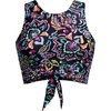 Crop Top Swim Bathing Suit – Women Bikini Swimsuit Top High Neck Bra Tie Knot Top Only 2025(Colorful Paisley)
