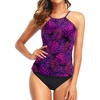 Tempt Me Two Piece Tankini Set Tummy Control Swimsuit for Women High Neck Top with Bottom Bathing Suits Ruched Swimwear(Purple Floral)