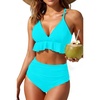 Tempt Me Women High Waisted Ruffle Bikini Set Two Piece Swimsuits Flounce Tummy Control Bathing Suit(Aqua)