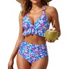 Tempt Me Women High Waisted Ruffle Bikini Set Two Piece Swimsuits Flounce Tummy Control Bathing Suit(Blue Floral 1)