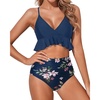 Tempt Me Women High Waisted Ruffle Bikini Set Two Piece Swimsuits Flounce Tummy Control Bathing Suit(Blue Floral 2)