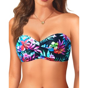 Bandeau Bikini Tops for Women – Strapless Swim Top Only Twist Front Bathing Suit Tops(Colorful Floral)