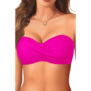 Bandeau Bikini Tops for Women – Strapless Swim Top Only Twist Front Bathing Suit Tops(Pink)