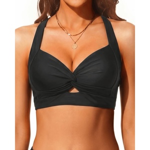 Bikini Tops for Women – Large Bust Swimsuit Top Only Knot Twist Full Coverage Bathing Suit 2025(Black)
