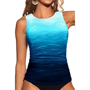 Tempt Me Women Tankini Top Only – High Neck Bathing Suit Tummy Control Swim Top 2025(Aqua Gradient)