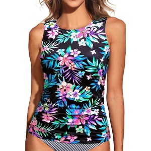 Tempt Me Women Tankini Top Only – High Neck Bathing Suit Tummy Control Swim Top 2025(Colorful Floral)