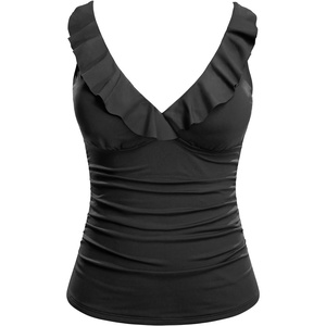 Tempt Me Women Tummy Control Tankini Top – V Neck Bathing Suit Flounce Ruffled Swim Top Only 2025(Black)