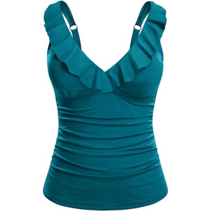 Tempt Me Women Tummy Control Tankini Top – V Neck Bathing Suit Flounce Ruffled Swim Top Only 2025(Teal)