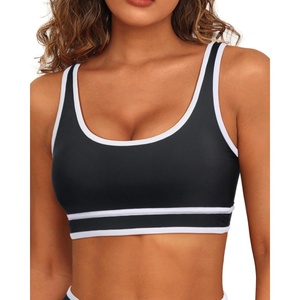 Women Sports Bra Bikini Top Athletic Bathing Suit Swimsuit Top for Teen Girls(Black White)