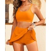 High Waisted Bikini with Skirt – Women Two Piece Swimsuit Skirted Bathing Suit Set with Pockets 2025 Swimwear(Orange)