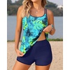 Tankini Swimsuits with Shorts – Two Piece Tummy Control Flowy Bathing Suits Top with Two Pockets Boy Shorts 2025(Blue Leaves)