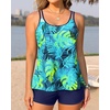 Tankini Swimsuits with Shorts – Two Piece Tummy Control Flowy Bathing Suits Top with Two Pockets Boy Shorts 2025(Blue Leaves)