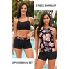 Tempt Me 3 Piece Swimsuit for Women Tankini Bathing Suit Modest High Neck Tank Tops Swimwear with Shorts(Black Floral)
