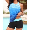 Tempt Me 3 Piece Swimsuit for Women Tankini Bathing Suit Modest High Neck Tank Tops Swimwear with Shorts(Blue Gradient)