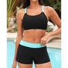 Tempt Me 3 Piece Swimsuit for Women Tankini Bathing Suit Modest High Neck Tank Tops Swimwear with Shorts(Blue Gradient)