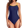 Tempt Me Athletic One Piece Swimsuits for Women Training Sport Tummy Control Bathing Suits(Navy Blue Yellow)