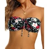 Tempt Me Women Bandeau Bikini Top Strapless Swim Tops Tube Halter Swimsuit Top Only(Black Floral)