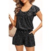 Tempt Me Women One Piece Romper Swimsuit – Ruffle Sleeve Modest Jumpsuit Bathing Suit with Shorts 2026 Swimwear Black Dot XL
