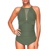 Tempt Me Women One Piece Swimsuit High Neck Plunge Ruched Tummy Control Bathing Suit(Olive Green)