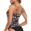 Tempt Me Women Pink Floral Tankini Top Only High Neck Bathing Suit Top Tummy Control Ruched Swimsuit Top Without Bottom M