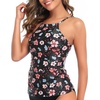 Tempt Me Women Pink Floral Tankini Top Only High Neck Bathing Suit Top Tummy Control Ruched Swimsuit Top Without Bottom M