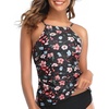 Tempt Me Women Pink Floral Tankini Top Only High Neck Bathing Suit Top Tummy Control Ruched Swimsuit Top Without Bottom M