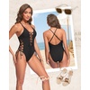 Tempt Me Women Sexy Lace Up One Piece Swimsuit Deep Plunge V Neck High Cut Bathing Suits(Black)